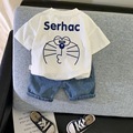 宝宝短袖套装夏季新款男童圆领薄款婴儿纯棉衣服卡通两件套童装潮