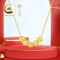 坠链均925银 中国黄金 五福珠项链转运珠时尚轻奢锁骨链