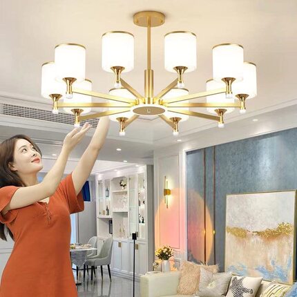 2024年新款主客厅吊灯新中式现代简约大气金色轻奢餐厅玻璃灯具