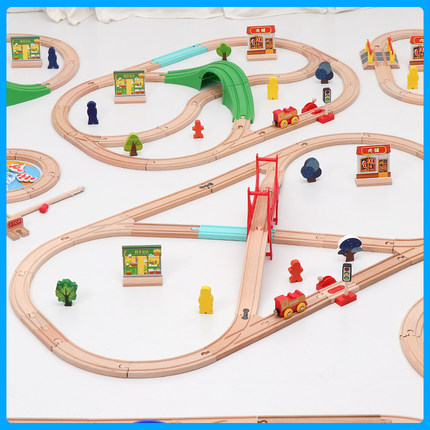 儿童木制火车轨道简易套装益智玩具勒酷轨道小车兼容BRIO米兔积木
