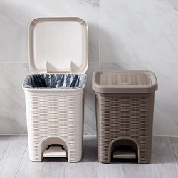 仿藤编脚踏分类垃圾桶创意客厅小纸篓家用卫生间厨房长方形垃圾篓
