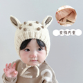 韩版秋冬可爱婴儿胎帽小鹿套头卡通夹棉男女宝宝保暖护耳毛线帽子