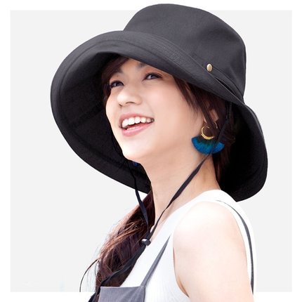 日本防紫外线帽子女大头夏季遮阳帽防晒可折叠大檐渔夫帽大码大号
