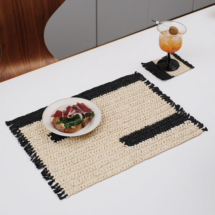 莫语 ins风草纸手工编织餐垫餐桌垫东南亚风杯垫编织长方形餐垫
