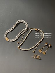 欧美小众复古单双层珍珠镀金字母方块项链耳环气质个性抽拉可调节