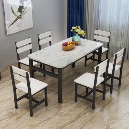餐桌椅组合简约现代仿大理石家用吃饭桌子长方形简易圆餐桌小户型