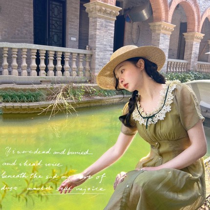 茉莉小调 独立日2024年夏季 复古蕾丝法式甜美绿色显瘦原创连衣裙