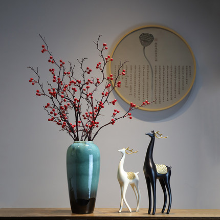 新中式陶瓷花瓶禅意摆件 玄关电视柜家居装饰品摆件桌面书房干花