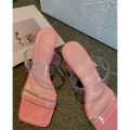 冰冰来了 2023春夏新品简约粉色透明外穿凉拖鞋甜美粗跟凉鞋