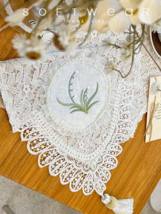 韩式法式田园白色蕾丝双层桌布桌旗复古流苏装饰巾斗柜盖布茶几旗