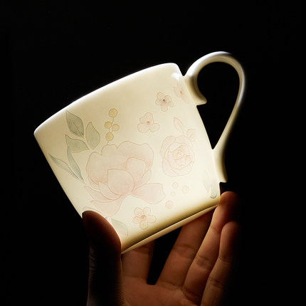 腾岳简约陶瓷马克杯创意骨瓷杯早餐杯情侣咖啡杯大容量女家用水杯