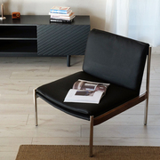 北欧包豪斯现代简约实木金属不锈钢软包单人沙发中古仿真皮休闲椅