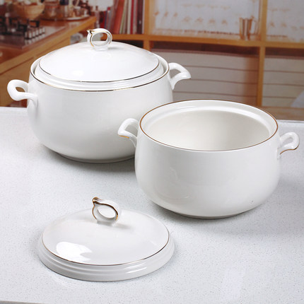 原味主义陶瓷汤碗大号家用 单汤盆有带手柄盖8英寸蒸创意特白色
