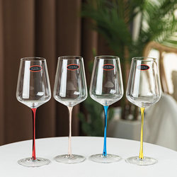 轻奢红杆红酒杯水晶玻璃杯蓝色高脚杯波尔多葡萄酒杯家用欧式酒具