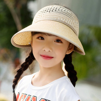儿童草帽女夏天空顶防晒帽子女童出游海边遮阳帽宝宝太阳帽沙滩帽