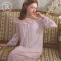 RoseTree冰丝睡裙女款春夏季长袖长款宫廷公主风法式复古性感睡衣