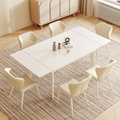 岩板餐桌家用小户型长方形可伸缩折叠奶油风纯白色变形6人饭桌