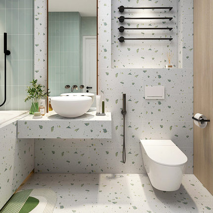 清新草绿水磨石瓷砖600X600北欧卫生间厨房墙地砖浴室阳台仿古砖