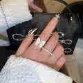 珍珠戒指女款独特设计指环适合手粗的粗胖手大号胖mm食指蝴蝶中指