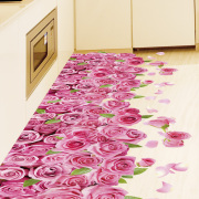3D立体墙贴纸地板贴画卧室创意装饰自粘玫瑰花卫生间厨房防水地贴