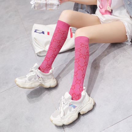 春季新款时尚网红同款金银丝字母及膝袜日韩潮流女士小腿袜堆堆袜