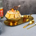 网红韩式V型碗304不锈钢甜品碗烤肉店水刨冰绵绵冰碗金色餐具