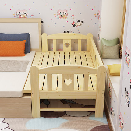 实木儿童床男孩女孩组合床公主床带护栏简易松木拼接床加宽床童床