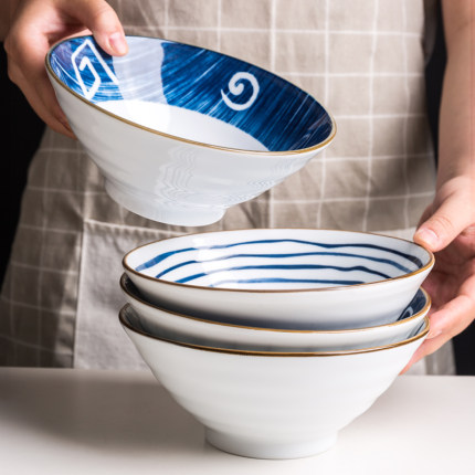lototo日式家用创意陶瓷面碗斗笠喇叭高脚牛肉面馆碗沙拉碗防烫碗