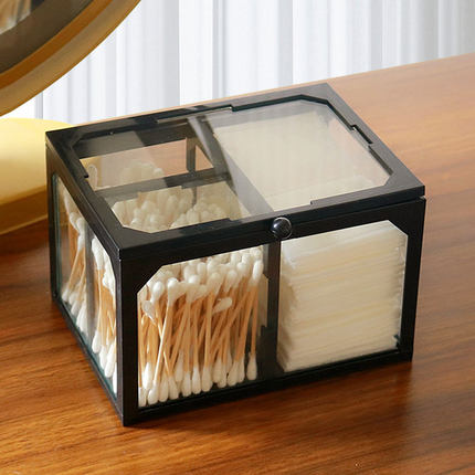 欧式玻璃棉签盒化妆棉收纳盒桌面透明口红整理架防尘带盖卸妆棉盒