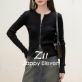 Z11 studios2024新款外套女士百搭显瘦修身双拉链毛衣短款开衫外