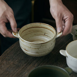 玩物志日式粗陶双耳碗小汤碗水果沙拉碗拌饭碗复古可爱面碗水果碗