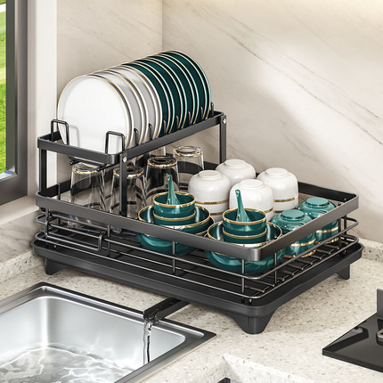 厨房碗架沥水架家用水槽置物架碗盘架台面双层沥水篮放碗碟收纳架