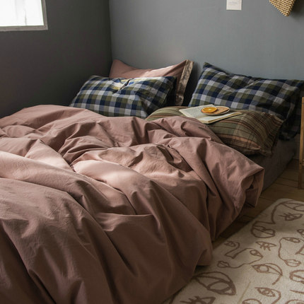 纯色纯棉床品套件全棉北欧风简约混搭水洗棉日式床上四件套1.8米