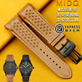 美度原装M025舵手表带弧口M025407A男做旧透气孔真皮手表皮带正品
