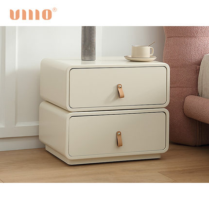 ULLLO 实木床头柜简约现代小型创意家用卧室边柜白色奶油风储物柜