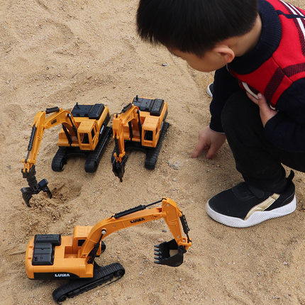 挖掘机工程车玩具男孩儿童挖土机仿真钩打桩推土机模型小孩合金车