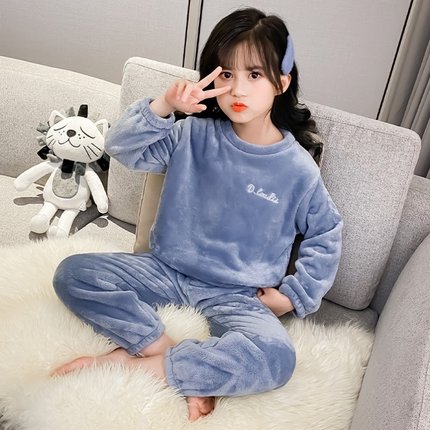 女童睡衣加绒2022新款母女装冬季儿童韩版家居服冬装二件套内衣