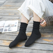堆堆袜子女韩国纯棉中筒袜秋冬季糖果色松口运动长筒袜日系花边袜