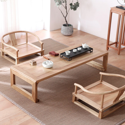 老榆木日式新中式榻榻米茶几实木原木简约矮炕桌茶桌禅意茶台桌子