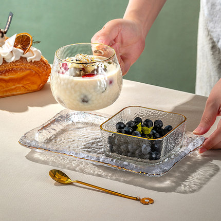 一人食精致早餐餐具碗盘套装家用玻璃燕麦碗酸奶杯网红日式ins风