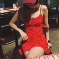 红色连衣裙夏 显瘦 收腰