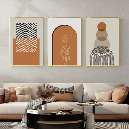 橙色客厅装饰画简约现代沙发背景墙画抽象线条壁画玄关画餐厅挂画
