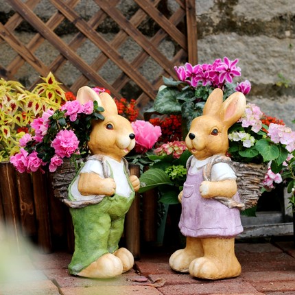 兔子中等花盆户外园林花卉绿色做旧摆件造景装饰园艺阳台庭院花架