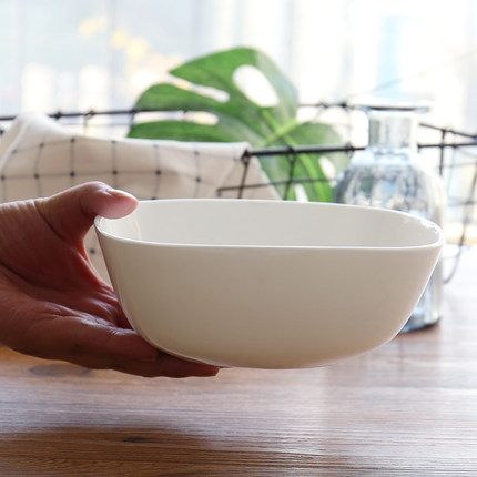 7英寸优级家用汤菜碗大号商用面碗纯白唐山骨瓷微波陶瓷餐馆包邮