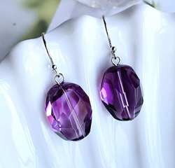天然乌拉圭紫水晶耳饰珠宝级深紫色随型彩色宝石耳环925纯银耳坠