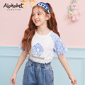 爱法贝女童格子t恤短袖夏季韩版洋气中大儿童装上衣体恤