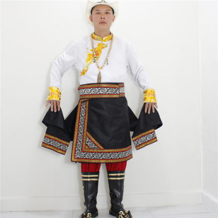 藏族服饰男半裙2022年冬新款锅庄舞蹈演出服镶边藏装黑红色半身裙
