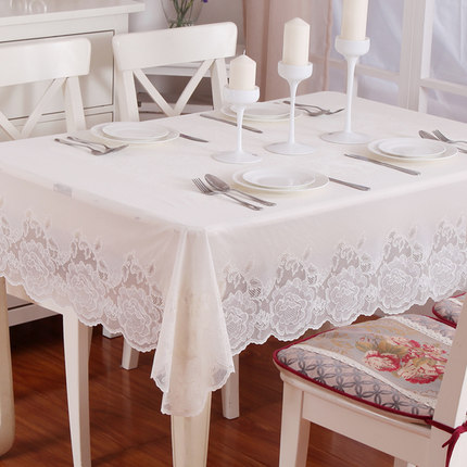 日本进口桌布欧美式防水奢华西餐桌长方形圆形正方形pvc布艺白色