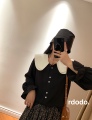 Rdodo自线 古堡公主上衣版黑白娃娃衣领日本三醋酸长袖衬衫贝壳扣