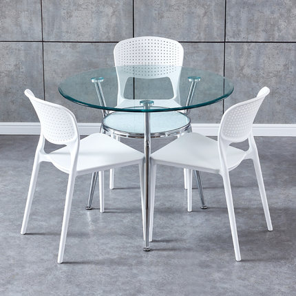 钢化玻璃餐桌玻璃圆桌洽谈桌椅组合会客桌饭桌家用小圆桌子玻璃桌